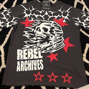 Rebel Vengeance Dark Gray Graphic Tee with Red Accents